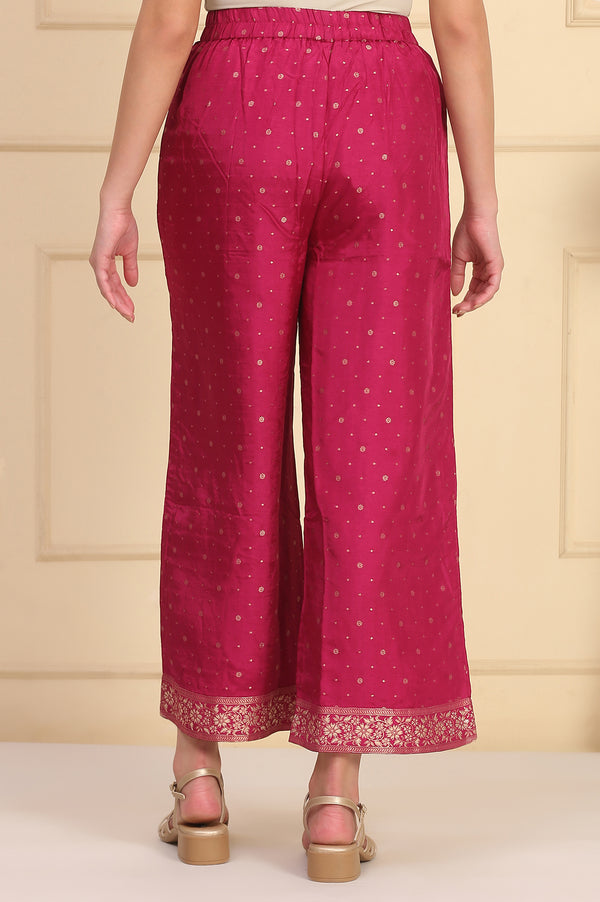 Magenta Printed Jacquard Embellished Ankle-Length Woven Fabric Palazzo