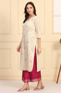 Magenta Printed Jacquard Embellished Ankle-Length Woven Fabric Palazzo