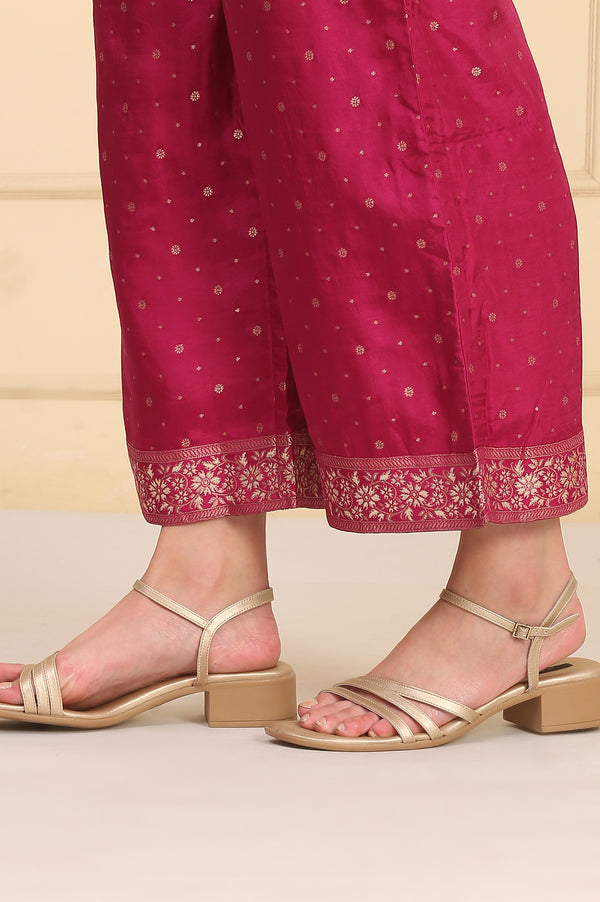 Magenta Printed Jacquard Embellished Ankle-Length Woven Fabric Palazzo