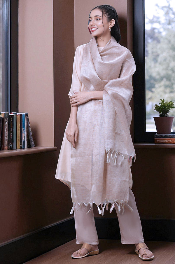 Beige Striped Banarasi Dupatta