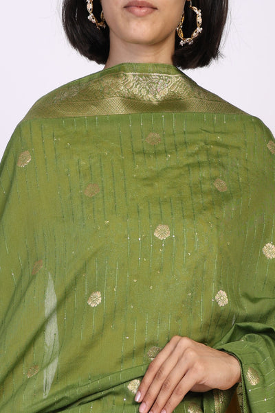 Beige Jacquard Floral Print Zari Work Straight Dupatta