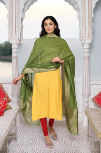 Beige Jacquard Floral Print Zari Work Straight Dupatta