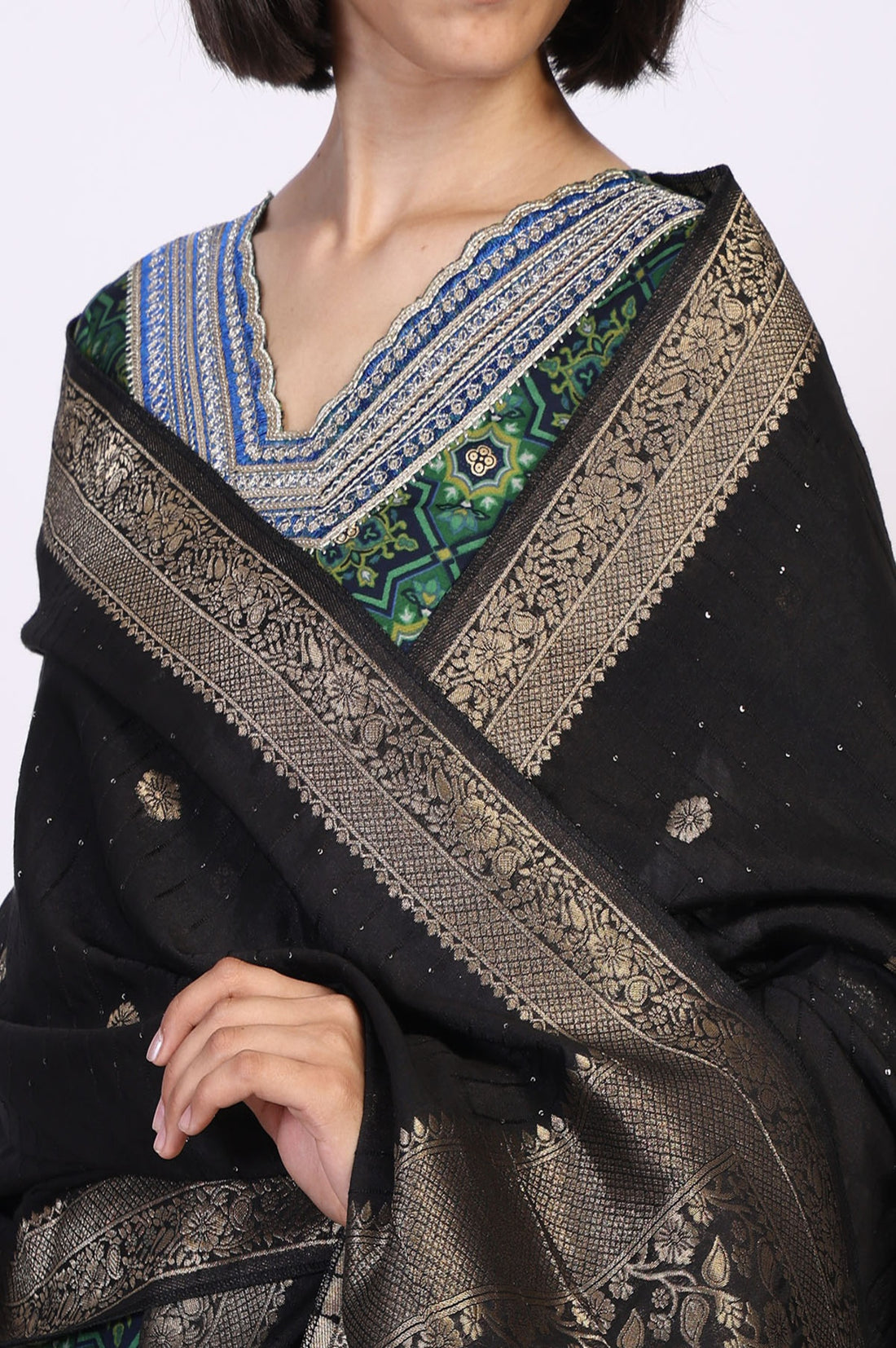 Beige Jacquard Floral Print Zari Work Straight Dupatta