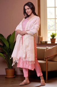 Off-White Banarasi Yarn Dyed Striped Dupatta