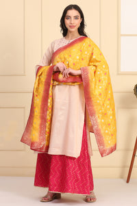 Yellow Printed Banaras Jacquard Woven Stole