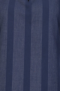 Navy Blue Yarn Dyed Striped Cotton Blend Straight Kurta With Culottes Co-ord Set