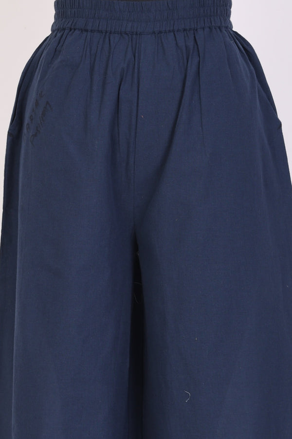 Navy Blue Yarn Dyed Striped Cotton Blend Straight Kurta With Culottes Co-ord Set