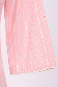 Pink Striped Cotton Blend Straight Kurta with Palazzo Set