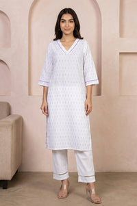 White Yarn Dyed Pure Cotton Straight Kurta and Palazzo Co-ord Set