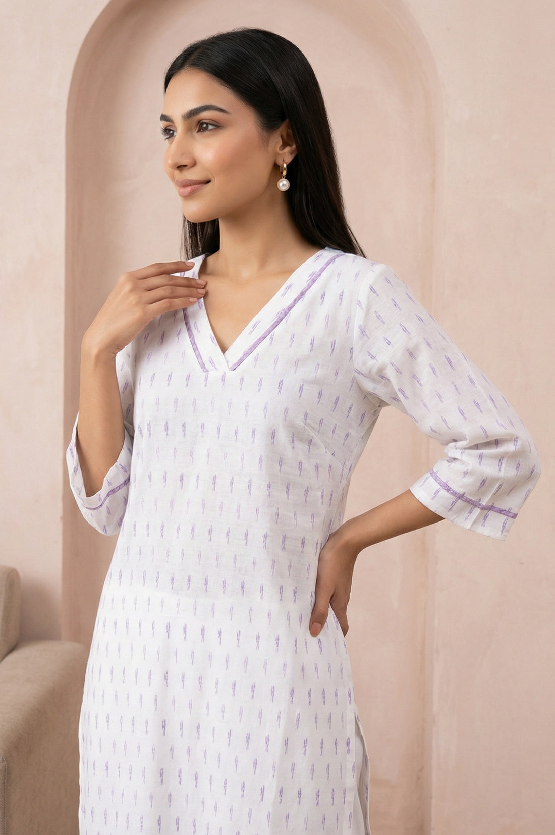 White Yarn Dyed Pure Cotton Straight Kurta and Palazzo Co-ord Set