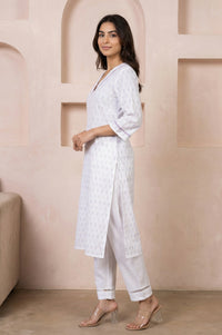 White Yarn Dyed Pure Cotton Straight Kurta and Palazzo Co-ord Set