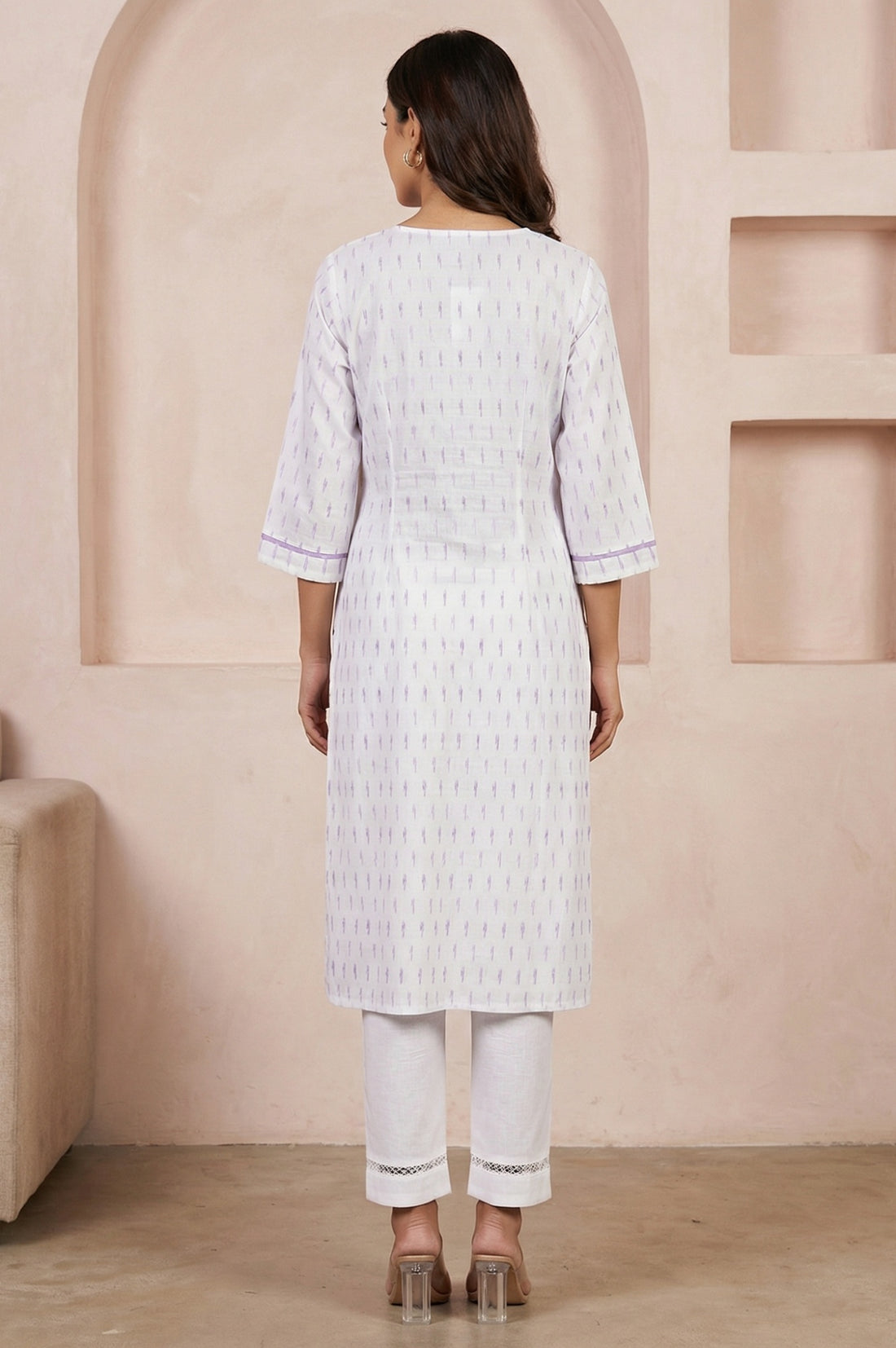 White Yarn Dyed Pure Cotton Straight Kurta and Palazzo Co-ord Set