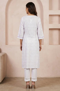 White Yarn Dyed Pure Cotton Straight Kurta and Palazzo Co-ord Set