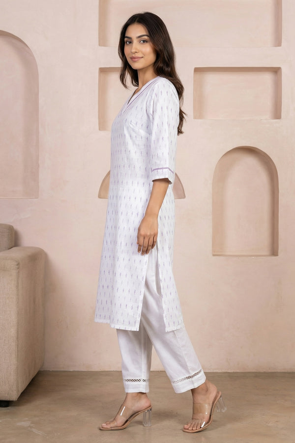 White Yarn Dyed Pure Cotton Straight Kurta and Palazzo Co-ord Set