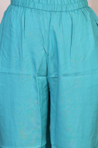 Turquoise Blue Floral Printed Straight Kurta with Palazzo Co-ord Set