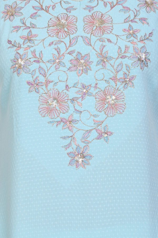 Light Blue Zari Embroidered Straight Kurta With Trousers Co-ord Set