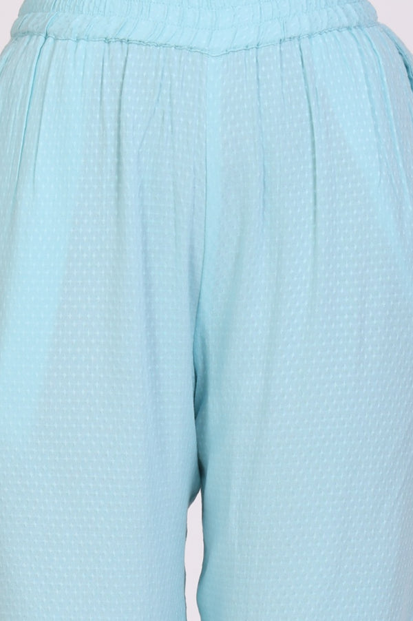 Light Blue Zari Embroidered Straight Kurta With Trousers Co-ord Set