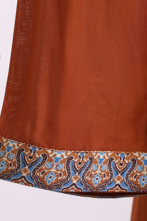 Rust Yarn Dyed Thread Embroidered Modal Straight Kurta with Trousers Set