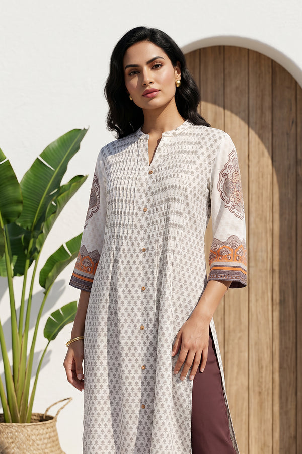 Off White Ethnic Motifs Yarn Dyed Straight Kurta With Trousers Co-ord Set