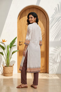 Off White Ethnic Motifs Yarn Dyed Straight Kurta With Trousers Co-ord Set