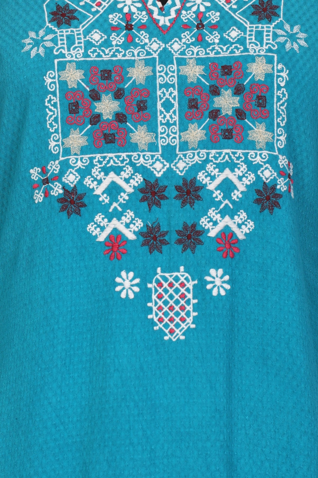 Teal Yarn Dyed Embroidered Straight Kurta with Printed Salwar Set