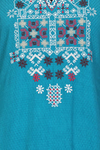 Teal Yarn Dyed Embroidered Straight Kurta with Printed Salwar Set