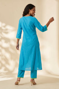 Blue Embroidered Pure Cotton Straight Kurta