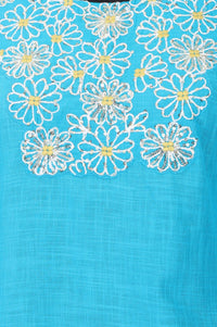 Blue Embroidered Pure Cotton Straight Kurta