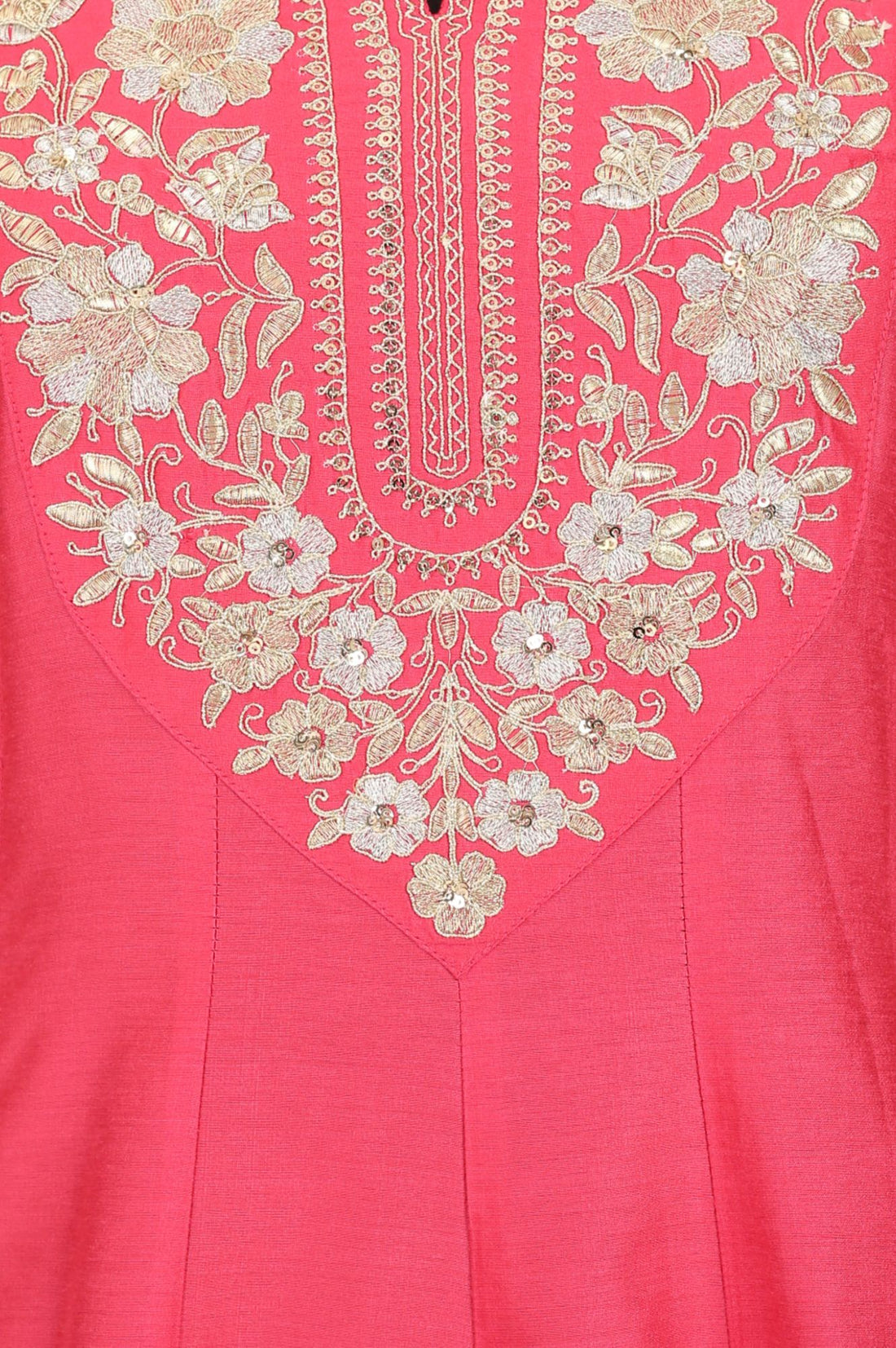 Pink Yarn Dyed Zari Embroidered A-line Kurta