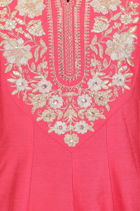 Pink Yarn Dyed Zari Embroidered A-line Kurta