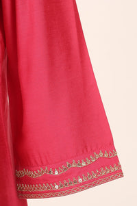 Pink Yarn Dyed Zari Embroidered A-line Kurta