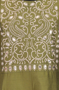 Olive Embroidered Mirror Work A-line Kurta