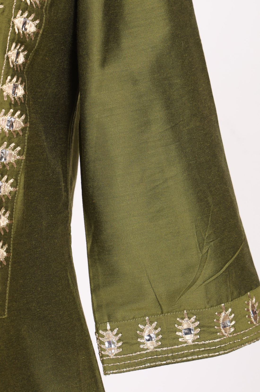 Olive Embroidered Mirror Work A-line Kurta
