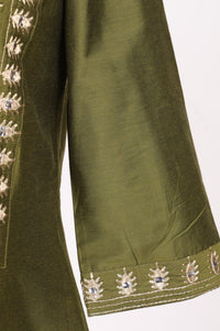 Olive Embroidered Mirror Work A-line Kurta