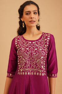 Purple Zari Embroidered A-line Kurta