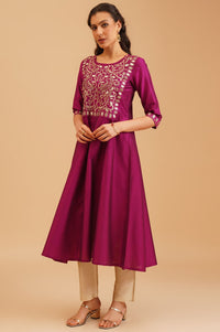 Purple Zari Embroidered A-line Kurta