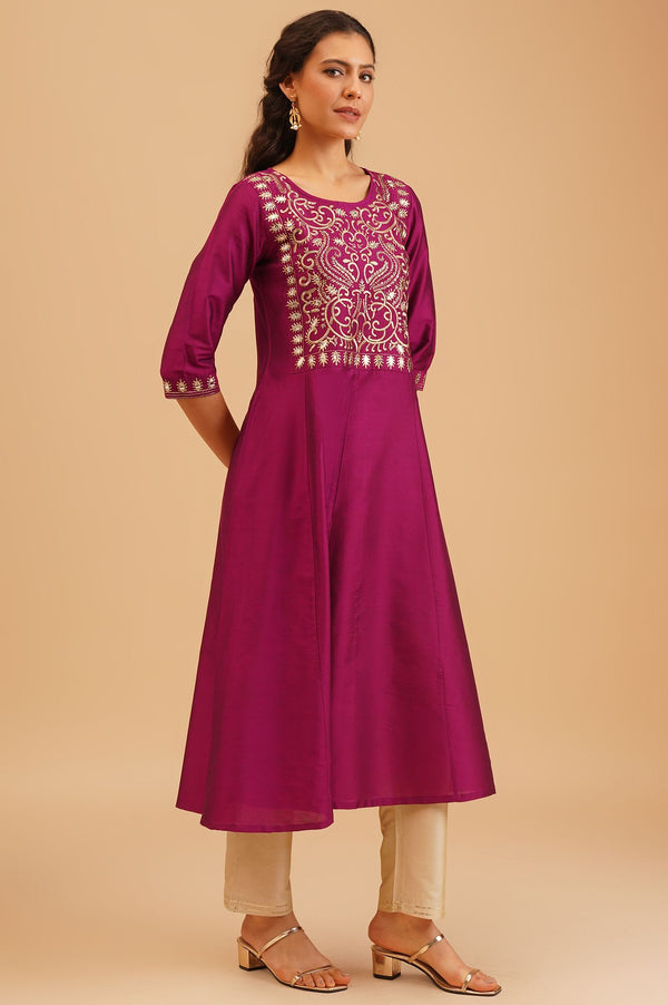 Purple Zari Embroidered A-line Kurta