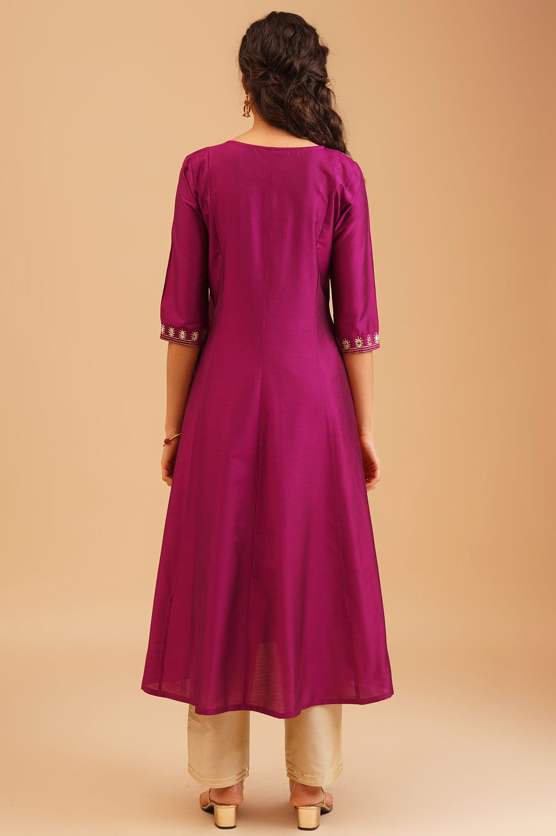 Purple Zari Embroidered A-line Kurta
