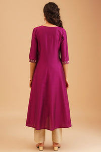 Purple Zari Embroidered A-line Kurta
