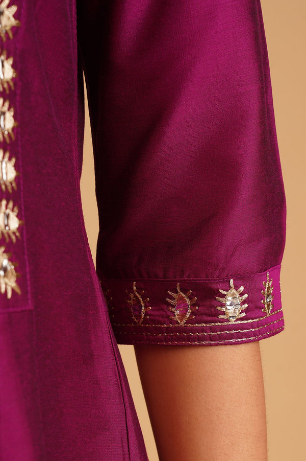 Purple Zari Embroidered A-line Kurta
