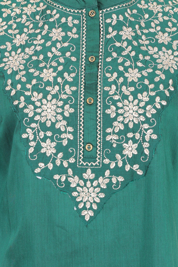Aurelia Women's Dark Green Yarn Dyed Embroidered Straight Kurta