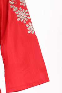 Red Yarn Dyed Embroidered Straight Kurta