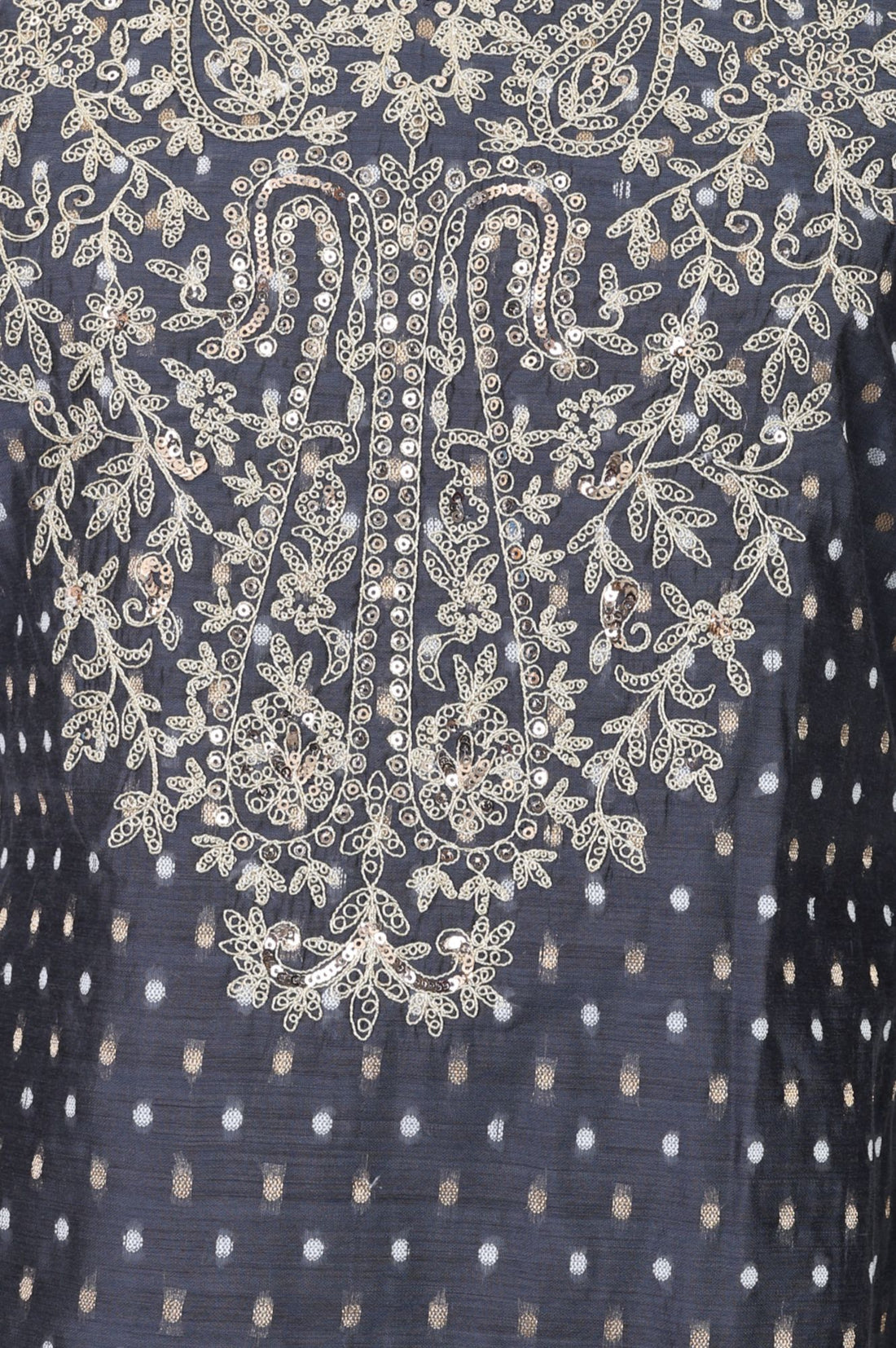 Navy Blue Embroidered Yarn Dyed Chanderi Straight Kurta
