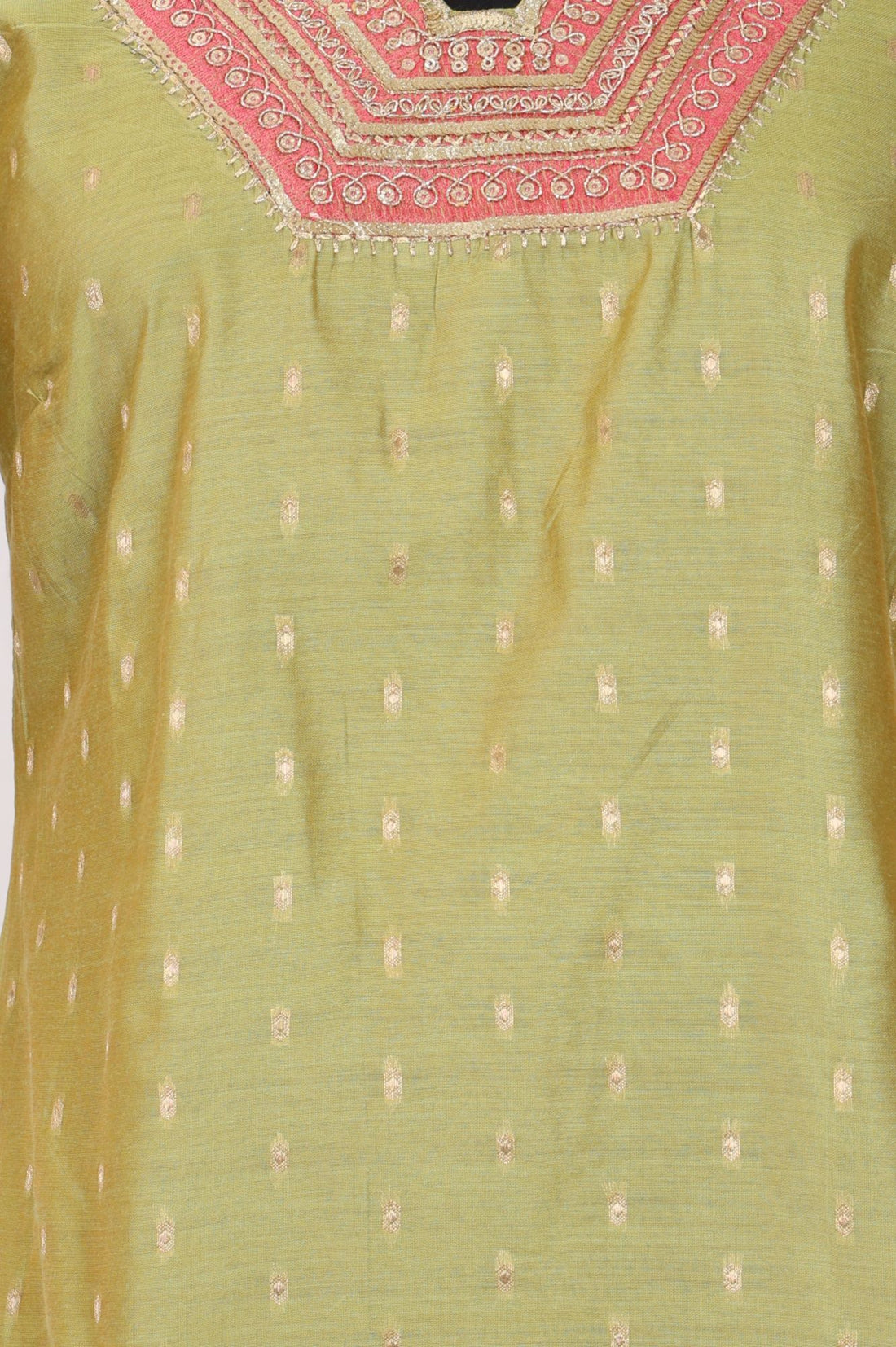Green Textured Yarn Dyed Embroidered Chanderi A-line Kurta