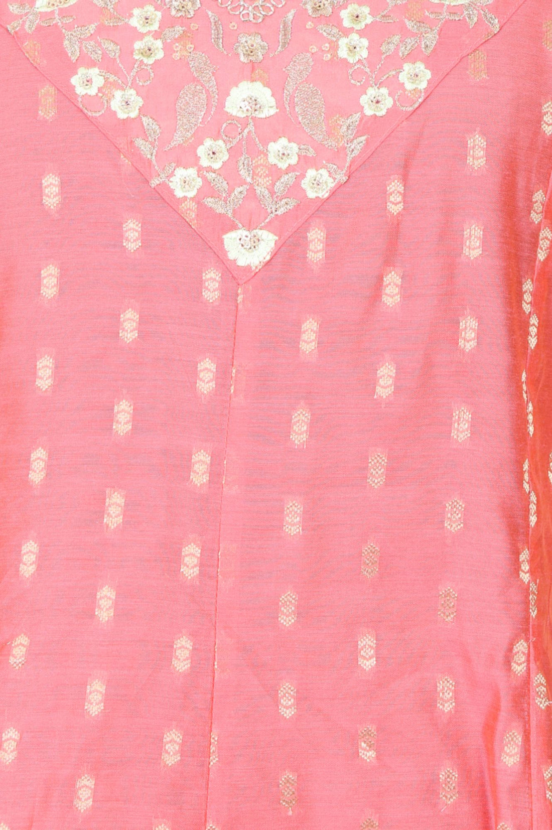 Peach Ethnic Motifs Yarn Dyed Embroidered Chanderi A-line Kurta