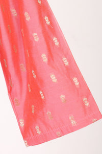 Peach Ethnic Motifs Yarn Dyed Embroidered Chanderi A-line Kurta