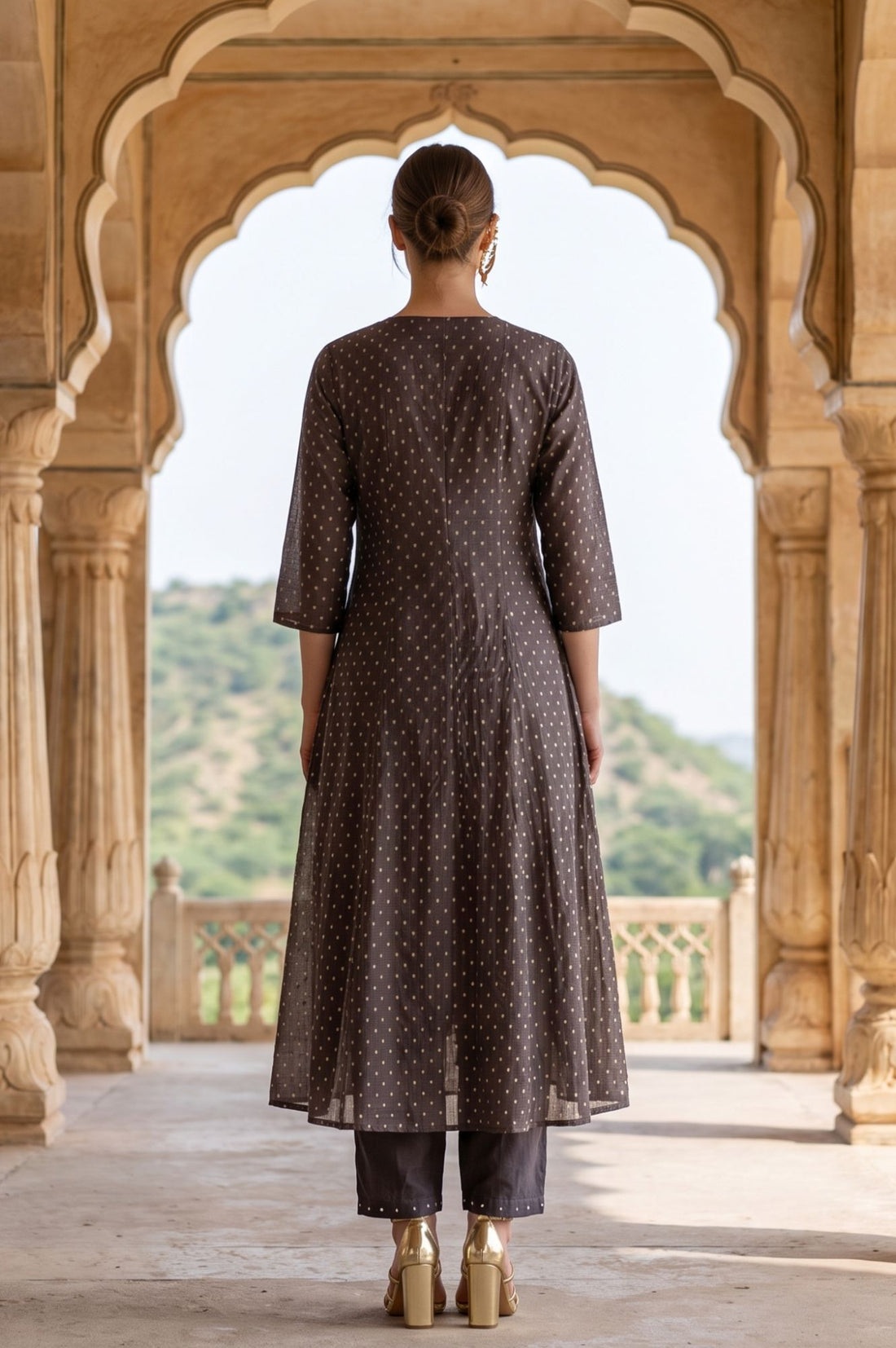 Grey Yarn Dyed Embroidered Chanderi Butti A-line Kurta
