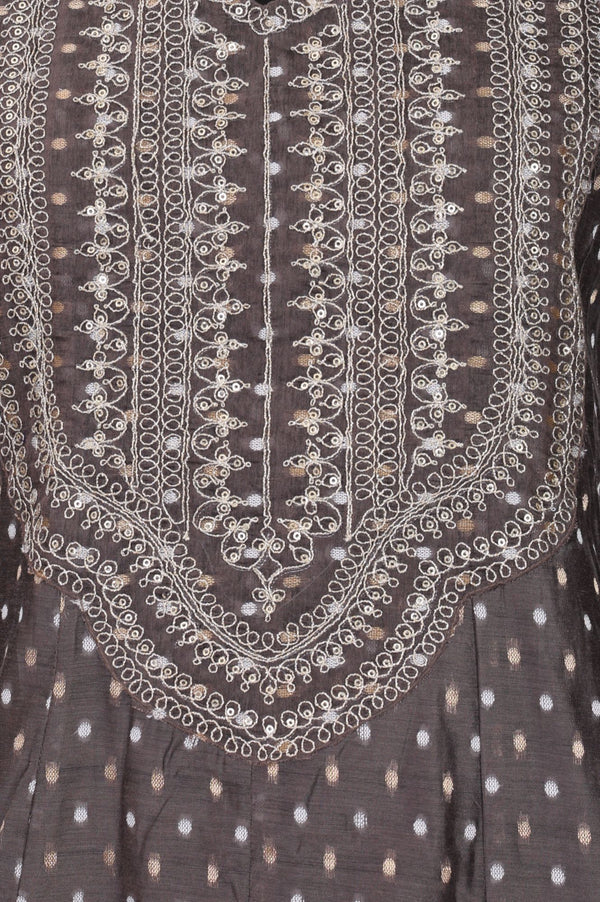 Grey Yarn Dyed Embroidered Chanderi Butti A-line Kurta