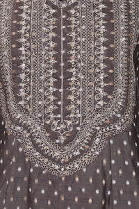 Grey Yarn Dyed Embroidered Chanderi Butti A-line Kurta