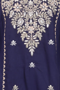 Navy Blue Embroidered Rayon Straight Kurta
